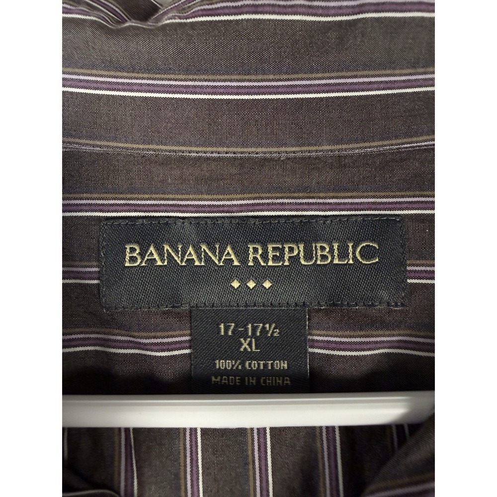 Banana Republic Men's Dress Shirt XL 17-17.5 Brown Stripe 100% Cotton Button Up - Picture 2 of 5